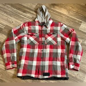 Oakley red and gray plaid button-down jacket with a hood Sz M